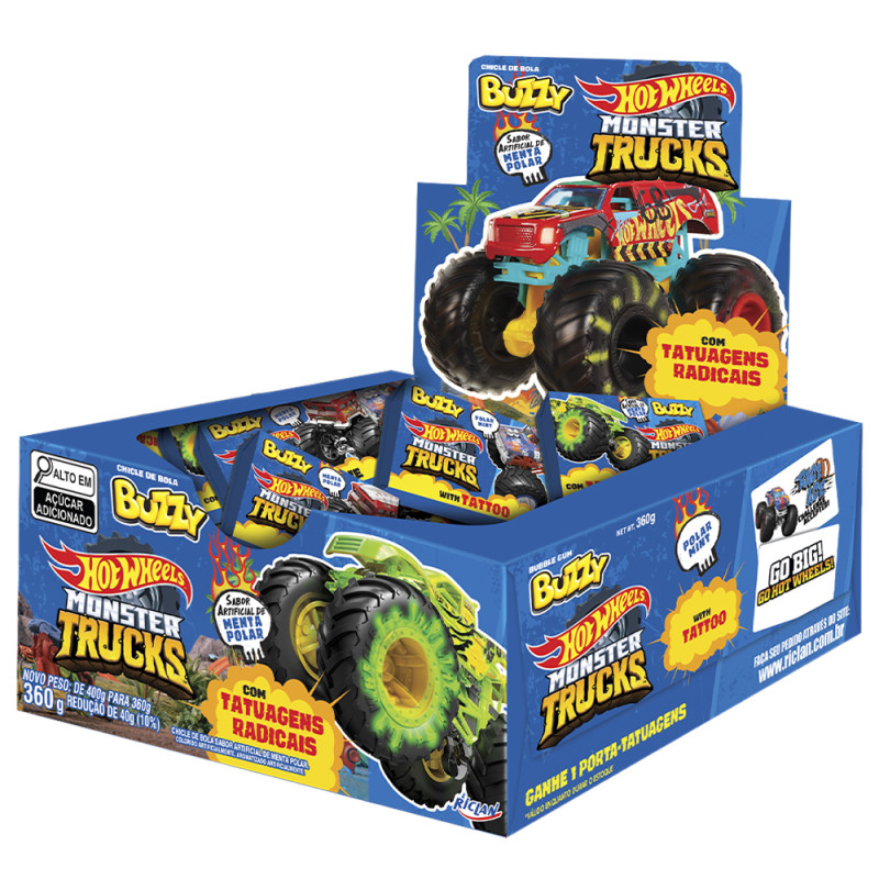 CHICLE BUZZY HOTWHEELS TATUAGEM RICLAN MENTA POLAR 360GR - DP COM 90 UN