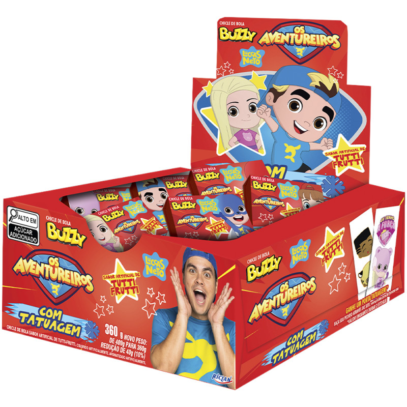 CHICLE BUZZY LUCCAS NETO FIGURINHAS RICLAN TUTTI-FRUTTI 360GR - DP COM 90 UN