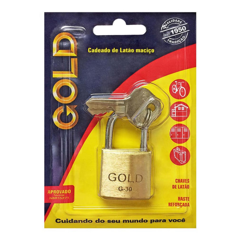 CADEADO GOLD CARTELA 30MM - BLISTER INDIV. CX COM 6 UN