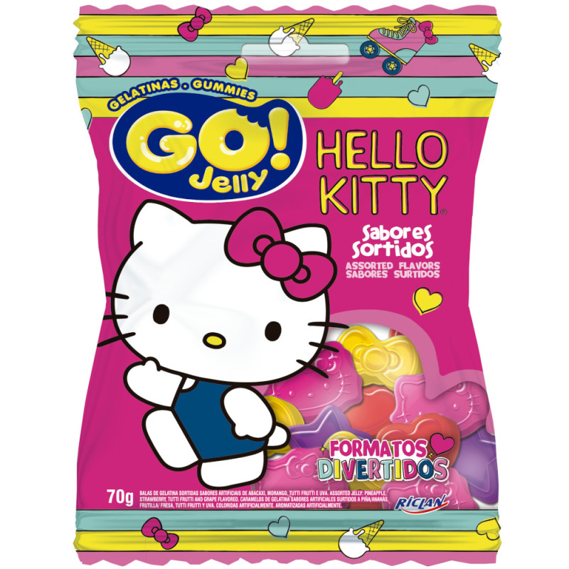 BALA GELATINA RICLAN GO JELLY 70GR HELLO KITTY - CX COM 12 UN