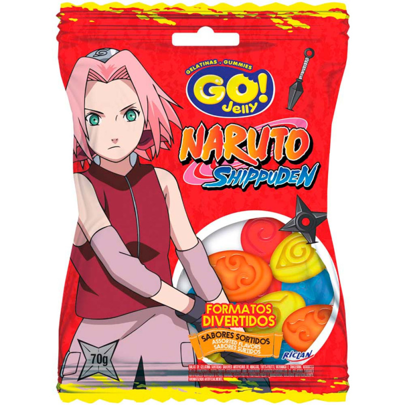 BALA GELATINA RICLAN GO JELLY 70GR NARUTO - CX COM 12 UN