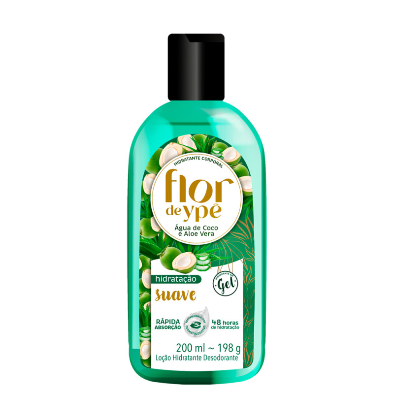 LOÇÃO HIDRATANTE CORPORAL FLOR DE YPÊ ÁGUA DE COCO E ALOE VERA 200ML - CX COM 12 UN