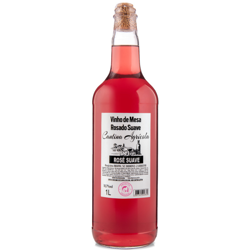 VINHO CANTINA AGRÍCOLA 1 LITRO ROSÉ SUAVE - CX COM 12 UN