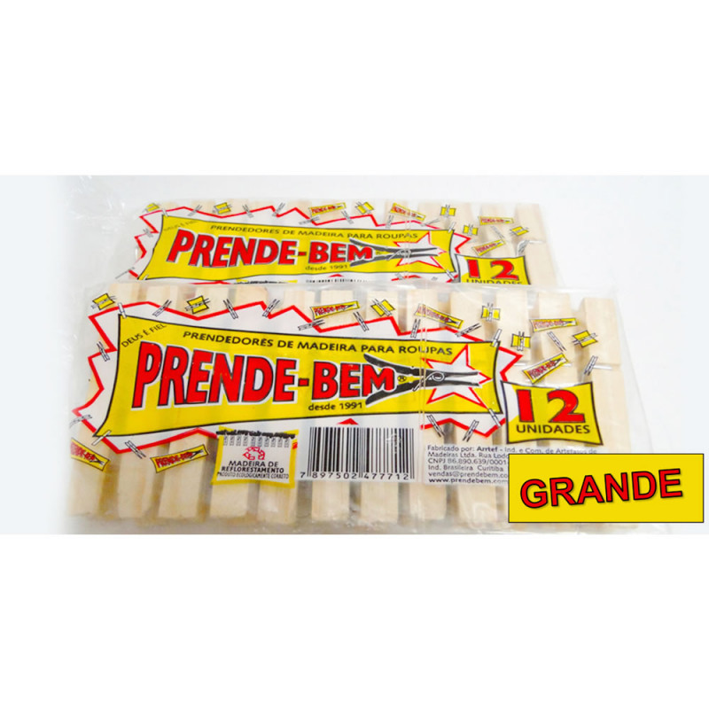 PRENDEDOR DE ROUPA PRENDE-BEM MADEIRA C/12 - GRANDE CX COM 50 UN