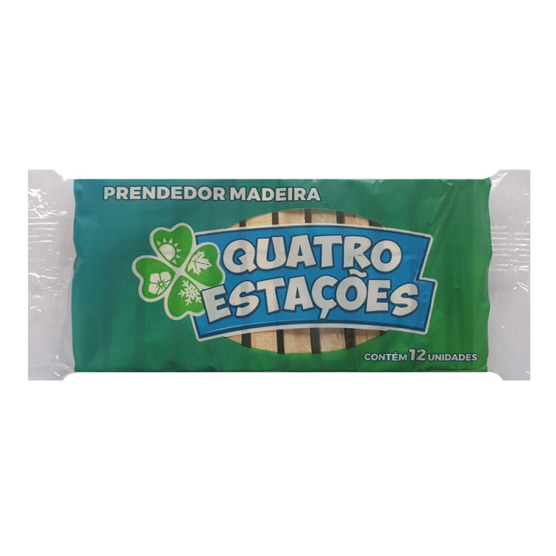 PRENDEDOR DE ROUPA MADEIRA QUATRO ESTAÇÕES C/12 - PEQUENO CX COM 50 UN