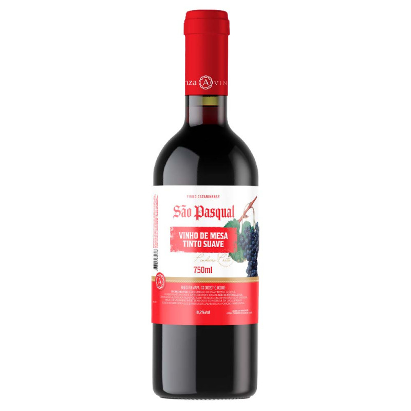 VINHO DE MESA SÃO PASQUAL 750ML TINTO SUAVE - CX COM 12 UN