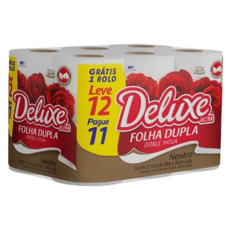 PAPEL HIGIÊNICO DELUXE ULTRA C/12 ROLOS 20 METROS PK FOLHA DUPLA - FD COM 6 PC
