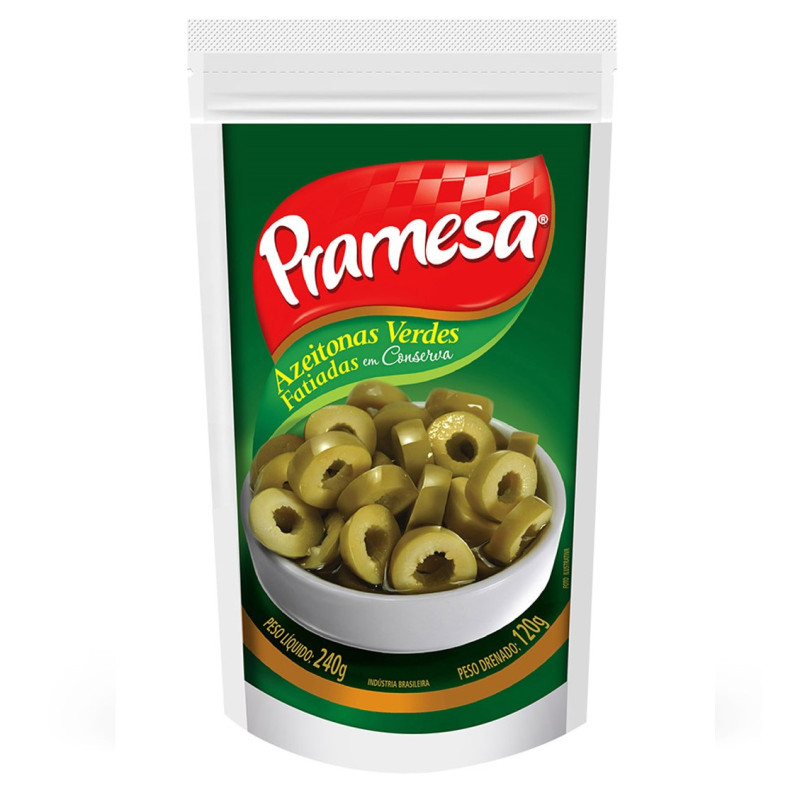 AZEITONA VERDE PRAMESA SACHÊ 120GR FATIADA - CX COM 24 UN