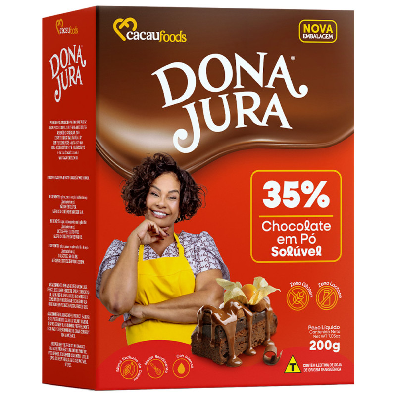 CHOCOLATE EM PÓ SOLÚVEL DONA JURA 200GR CACAU 35% - PC COM 12 UN