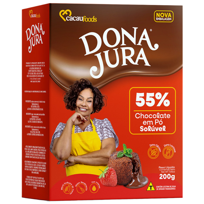 CHOCOLATE EM PÓ SOLÚVEL DONA JURA 200GR CACAU 55% - PC COM 12 UN