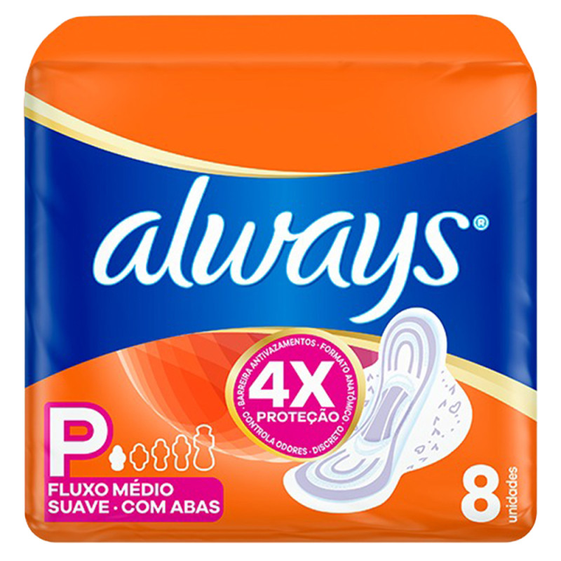 ABSORVENTE ALWAYS C/ 8UN SUAVE COM ABAS - CX COM 18 UN