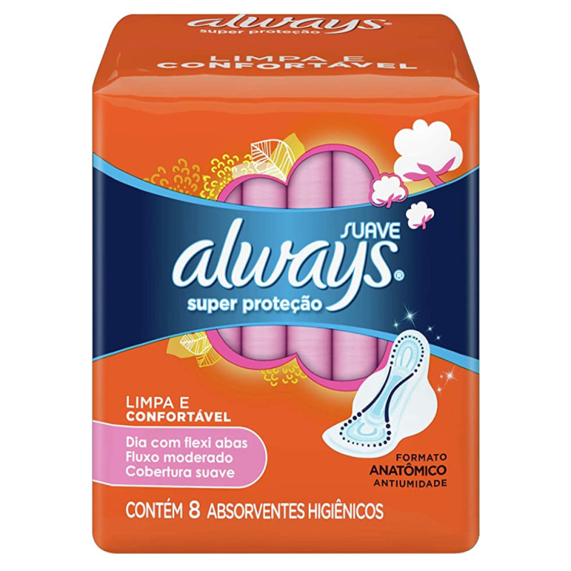 ABSORVENTE ALWAYS C/ 8UN SUAVE COM ABAS - CX COM 18 UN