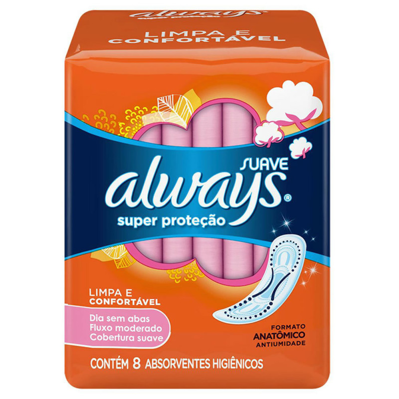 ABSORVENTE ALWAYS C/ 8UN SUAVE SEM ABAS - CX COM 18 UN