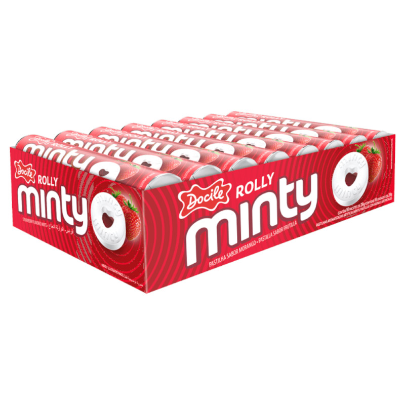 PASTILHA ROLLY MINTY DOCILE 29GR MORANGO - DP COM 16 UN