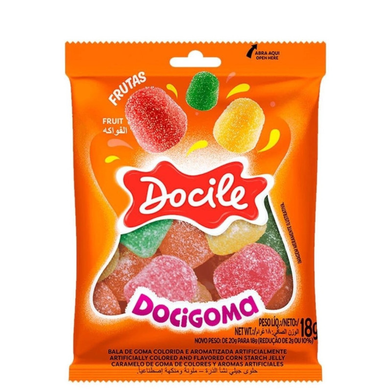 BALA DE GOMA MINI FRUTAS SORTIDAS DOCILE 18GR - DP COM 24 UN