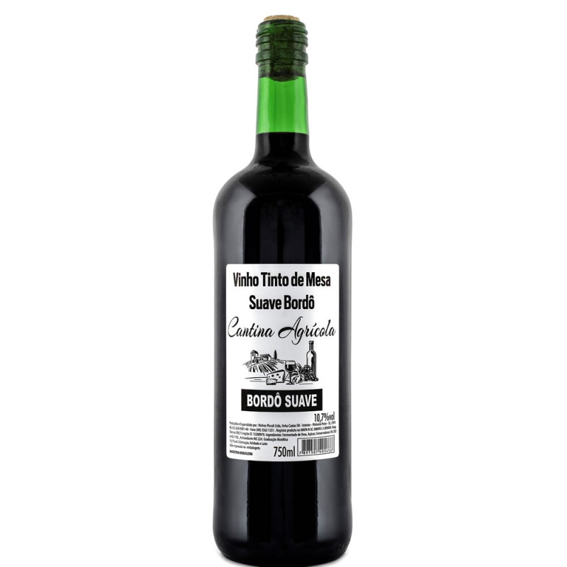 VINHO CANTINA AGRÍCOLA 750ML SUAVE BORDÔ - CX COM 12 UN
