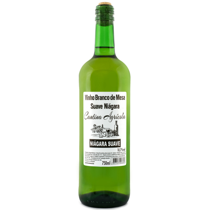 VINHO CANTINA AGRÍCOLA VIDRO 750ML NIÁGARA SUAVE - CX COM 12 UN