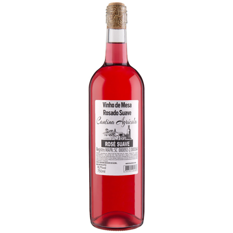VINHO CANTINA AGRÍCOLA VIDRO 750ML ROSÉ SUAVE - CX COM 12 UN
