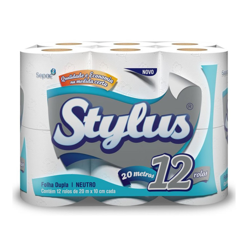 PAPEL HIGIÊNICO STYLUS NEUTRO C/12 ROLOS 20 METROS PK FOLHA DUPLA - FD COM 6 PC