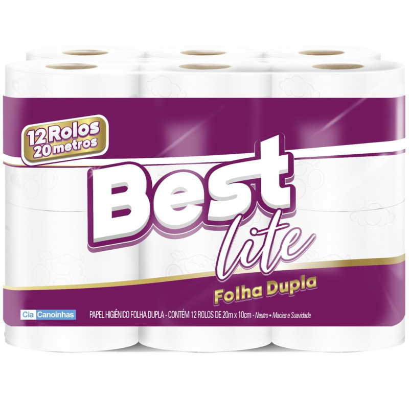 PAPEL HIGIÊNICO BEST LITE C/12 ROLOS 20 METROS PK FOLHA DUPLA - FD COM 8 PC