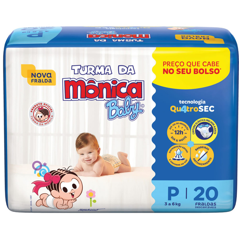 FRALDA TURMA DA MÔNICA BABY JUMBINHO C/20 - TAMANHO P FD COM 8 UN