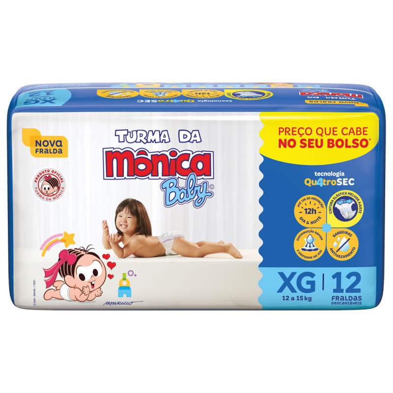 FRALDA TURMA DA MÔNICA BABY JUMBINHO C/12 - TAMANHO XG FD COM 8 UN