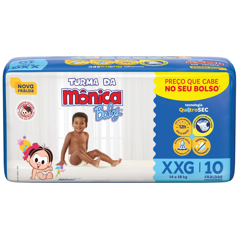 FRALDA TURMA DA MÔNICA BABY JUMBINHO C/10 - TAMANHO XXG FD COM 8 UN