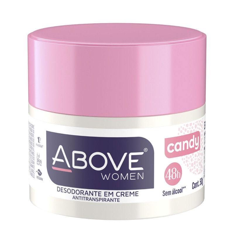 DESODORANTE EM CREME ABOVE 48H 50GR CANDY - CX COM 12 UN