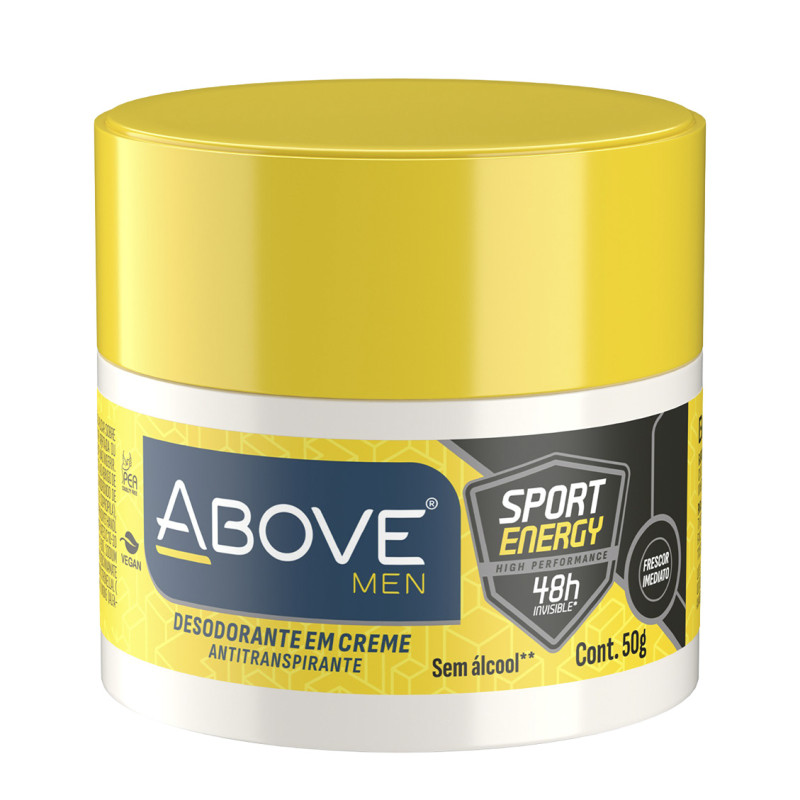 DESODORANTE EM CREME ABOVE 48H 50GR SPORT ENERGY MEN - CX COM 12 UN