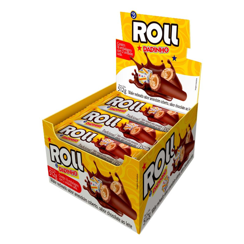 CHOCOLATE DADINHO ROLL 32GR AO LEITE - DP COM 16 UN