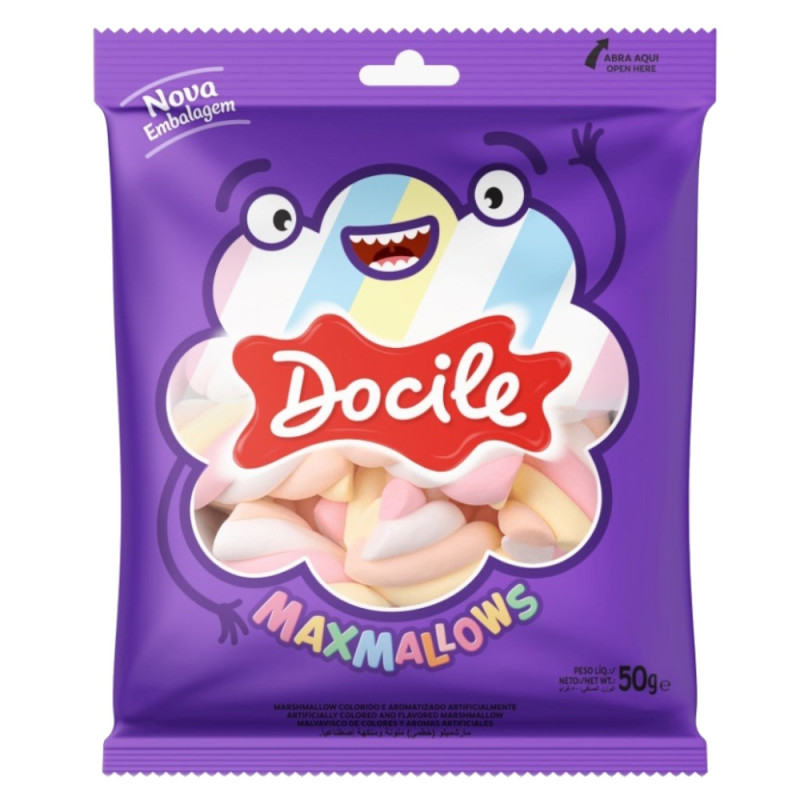 MAXMALLOWS TWIST COLOR DOCILE MORANGO 50GR - CX COM 12 PC