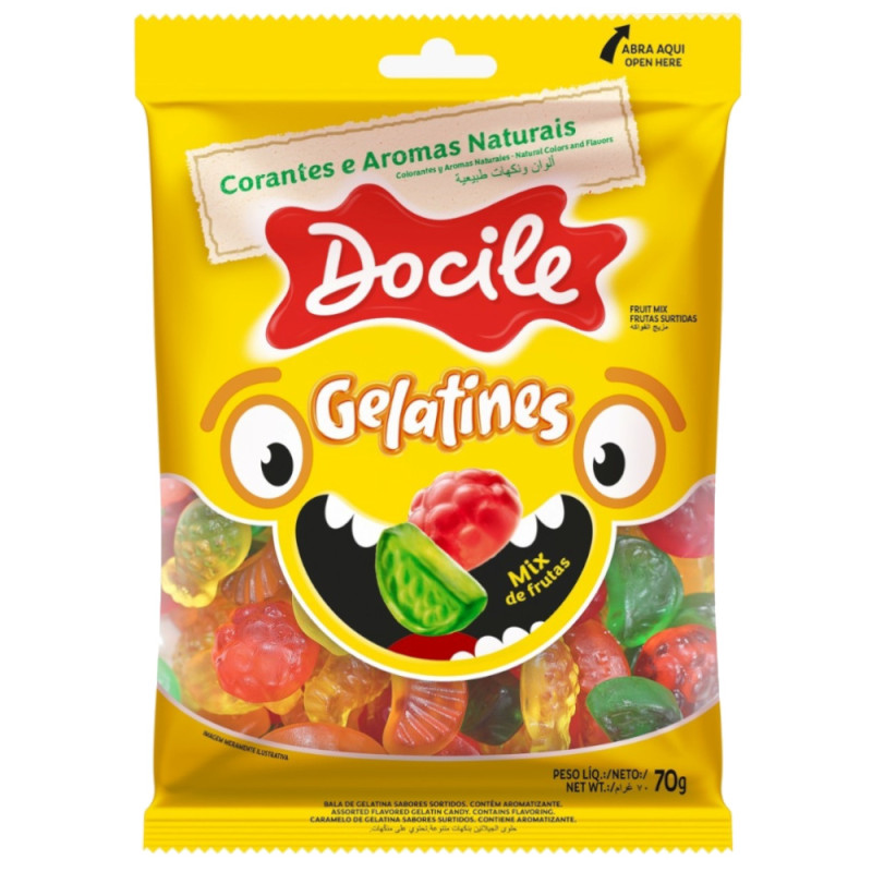 BALA DE GELATINA DOCILE MIX DE FRUTAS 70GR - CX COM 12 PC