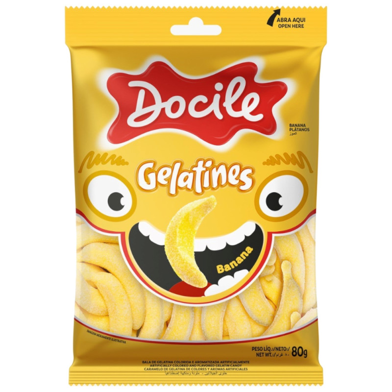 BALA DE GELATINA DOCILE BANANAS 80GR - CX COM 12 PC