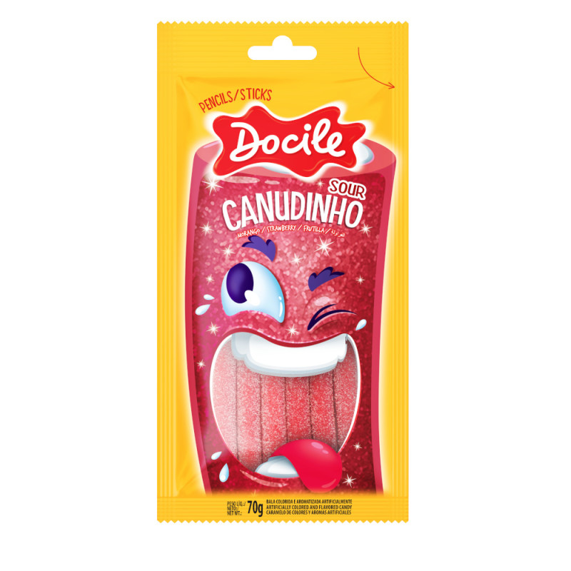 TUBES DOCILE 70GR MORANGO ÁCIDO - CX COM 12 PC