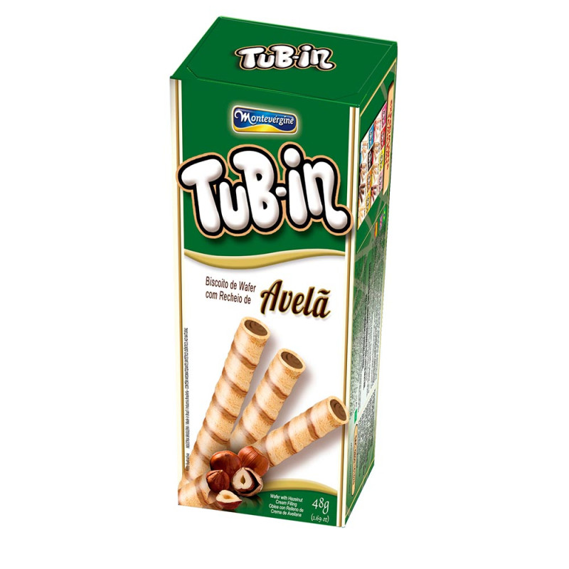 BISCOITO WAFER TUB-IN MONTEVÉRGINE 48GR AVELÃ - CX COM 24 UN