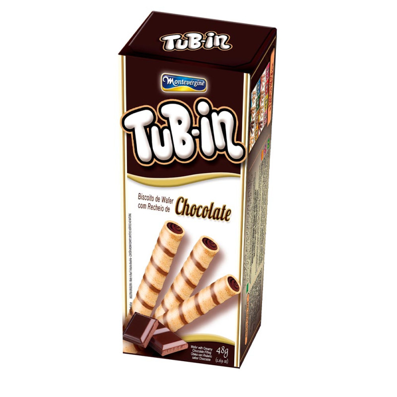BISCOITO WAFER TUB-IN MONTEVÉRGINE 48GR CHOCOLATE - CX COM 24 UN