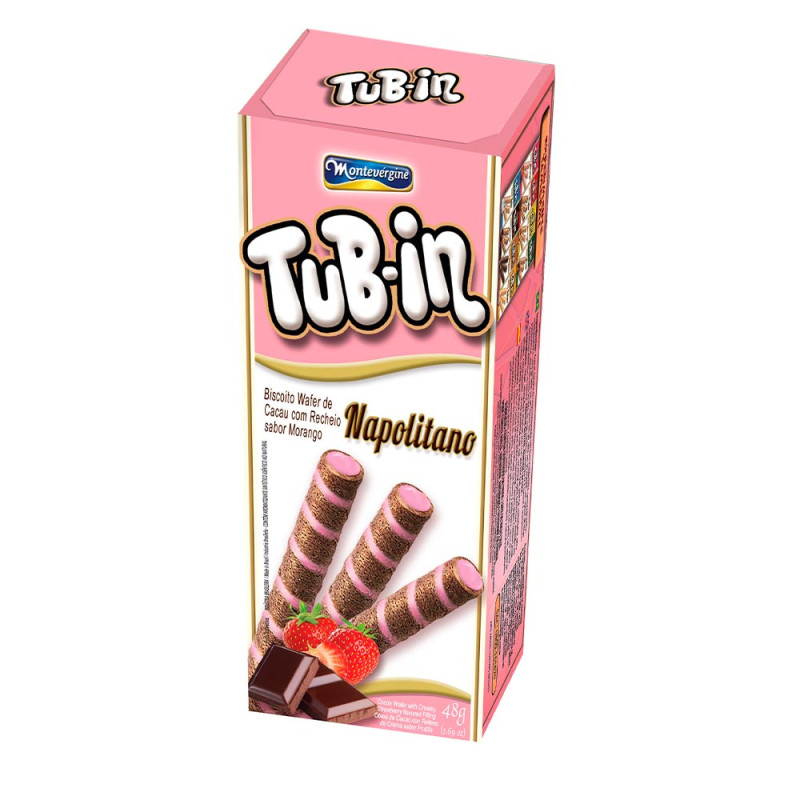 BISCOITO WAFER TUB-IN MONTEVÉRGINE 48GR NAPOLITANO - CX COM 24 UN