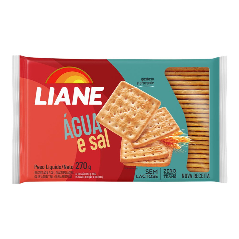 BISCOITO LIANE 270GR ÁGUA E SAL - CX COM 30 UN