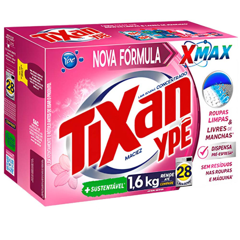 LAVA ROUPAS EM PÓ TIXAN YPÊ 1,6 KILO MACIEZ - CX COM 9 UN