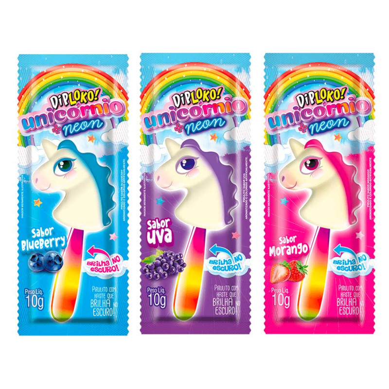 PIRULITO DIP LOKO NEON SORTIDOS 150GR UNICÓRNIO - DP COM 15 UN