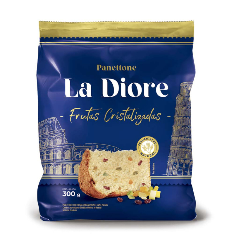 PANETTONE LA DIORE 300GR FRUTAS CRISTALIZADAS - CX COM 12 UN