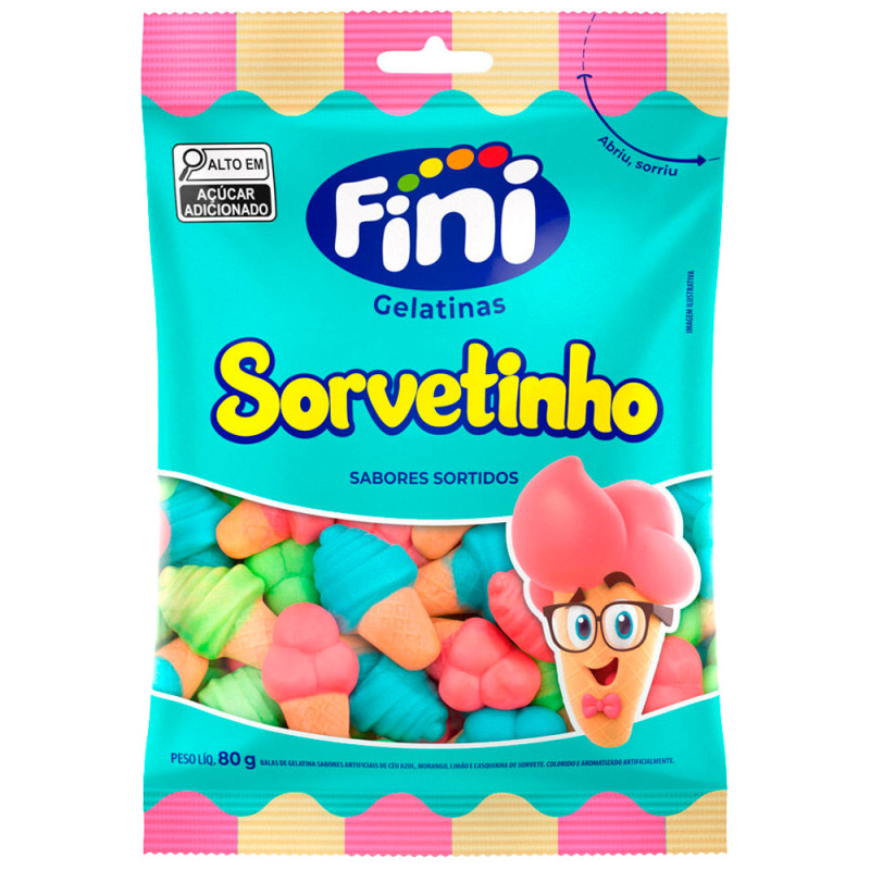 BALA DE GELATINA FINI 80GR SORVETINHO - CX COM 12 UN