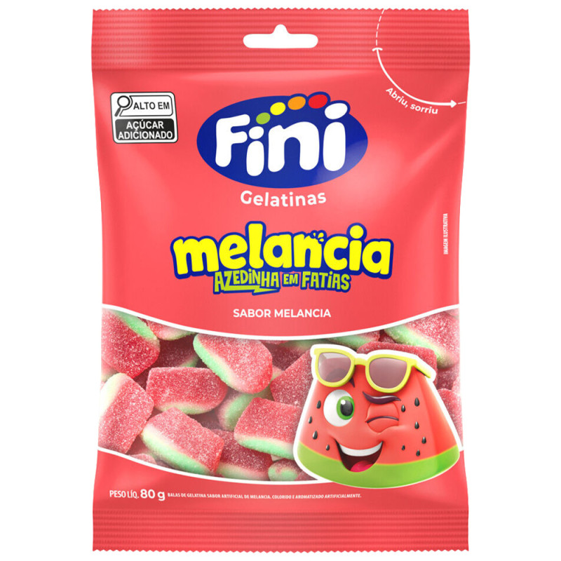 BALA DE GELATINA FINI 80GR MELANCIA AZEDINHA EM FATIAS - CX COM 12 UN
