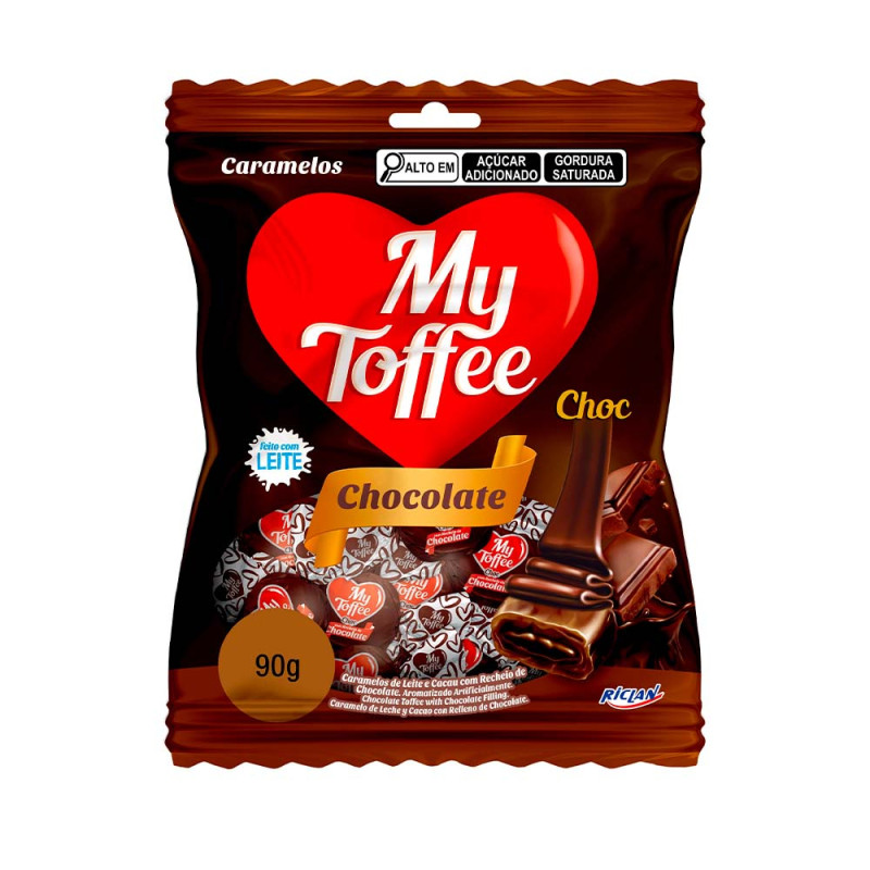 BALA MY TOFFEE RECHEADA 90GR CHOCOLATE COM CHOCOLATE - CX COM 15 UN