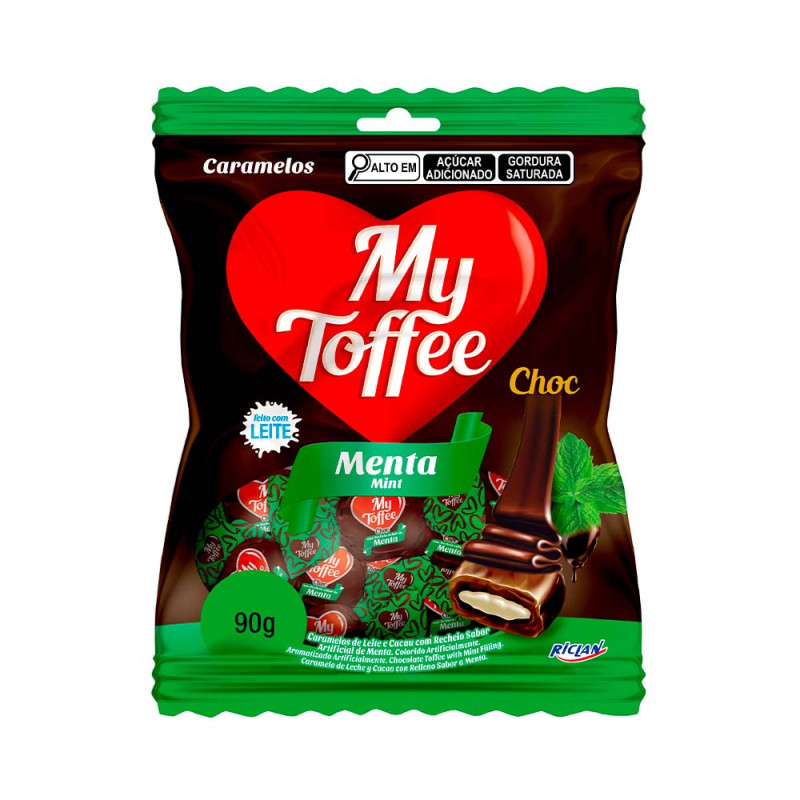 BALA MY TOFFEE RECHEADA 90GR CHOCOLATE COM MENTA - CX COM 15 UN