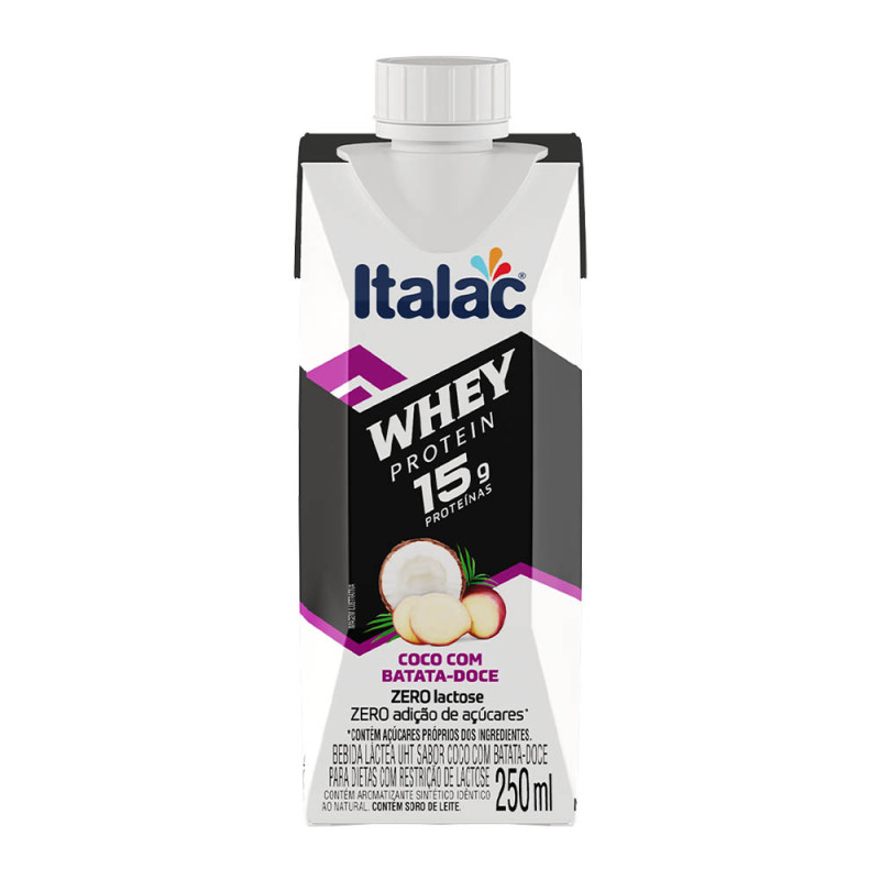BEBIDA LÁCTEA WHEY PROTEIN ITALAC 250ML COCO COM BATATA-DOCE - CX COM 12 UN
