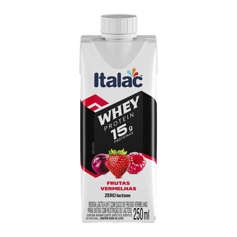 BEBIDA LÁCTEA WHEY PROTEIN ITALAC 250ML FRUTAS VERMELHAS - CX COM 12 UN