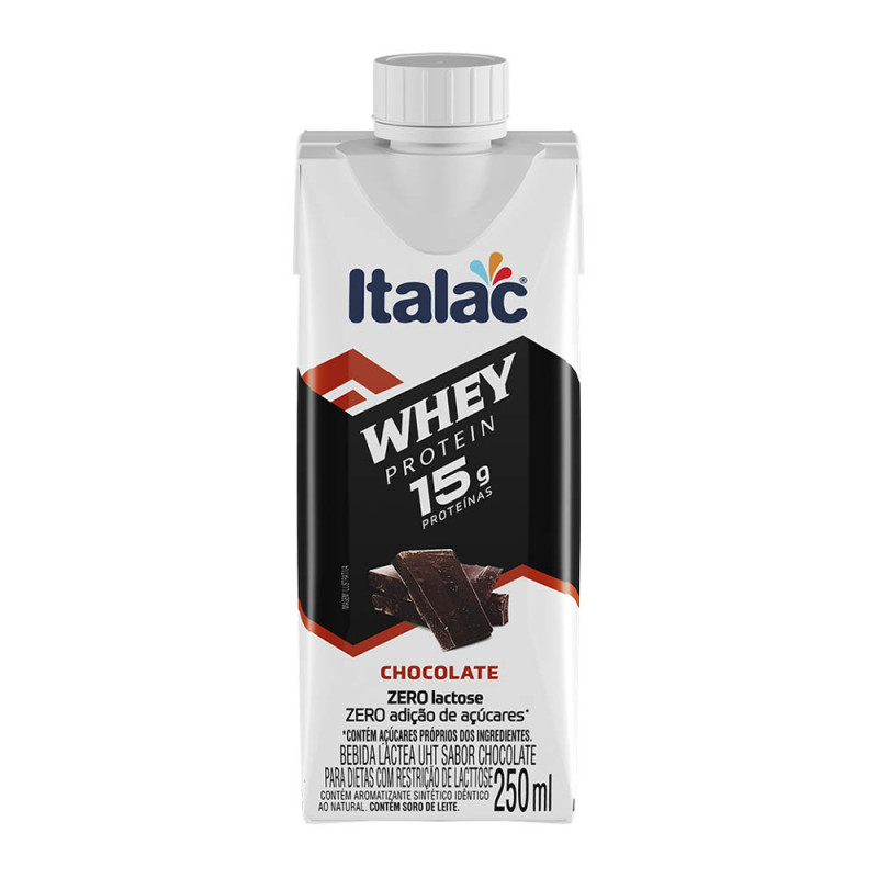 BEBIDA LÁCTEA WHEY PROTEIN ITALAC 250ML CHOCOLATE - CX COM 12 UN