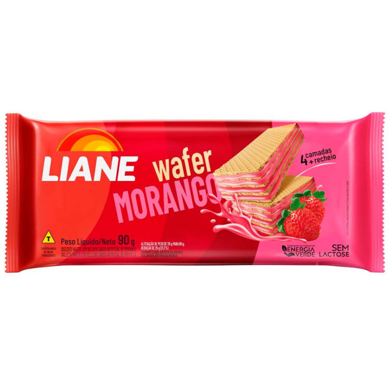 BISCOITO WAFER LIANE 90GR MORANGO - CX COM 55 UN