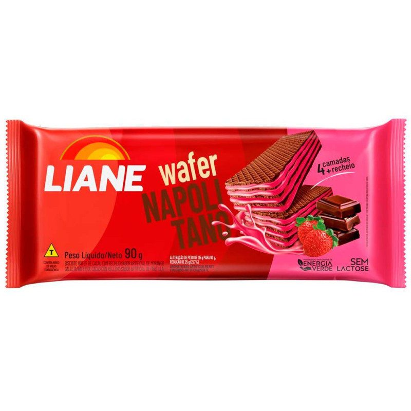BISCOITO WAFER LIANE 90GR NAPOLITANO - CX COM 55 UN
